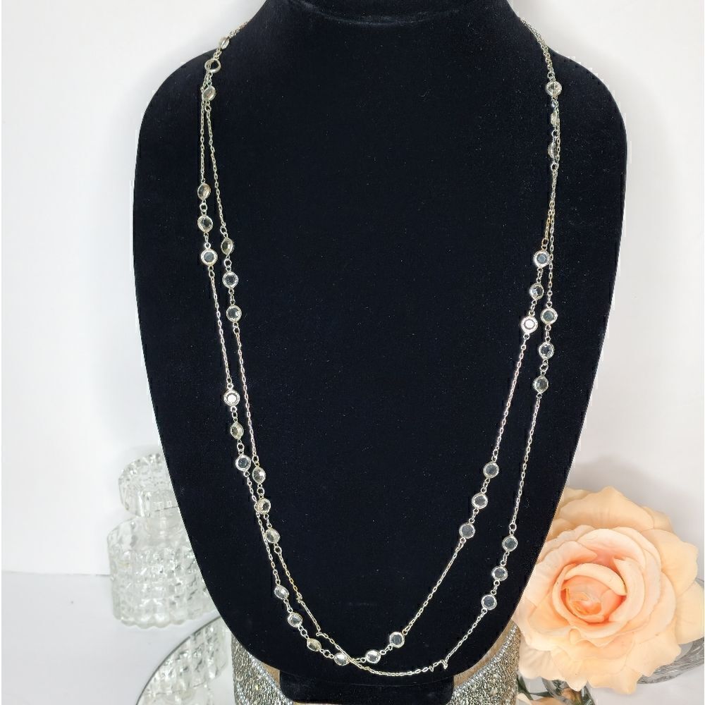 Vintage Silver double strand crystal floating necklace